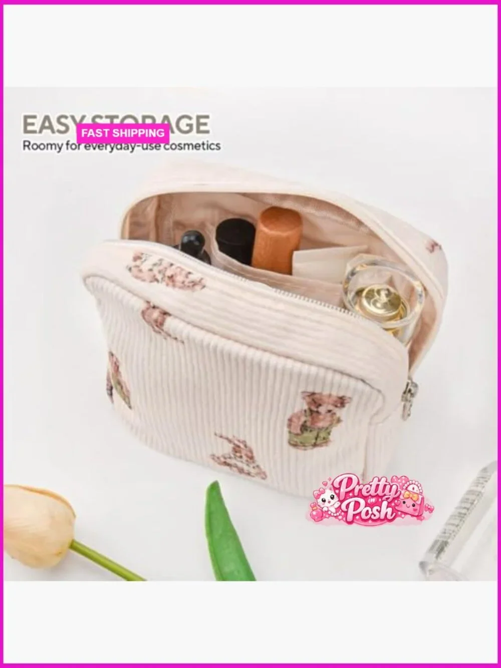 Corduroy Mini Makeup Bag for Purse, Portable Cosmetic Pouch Organizer